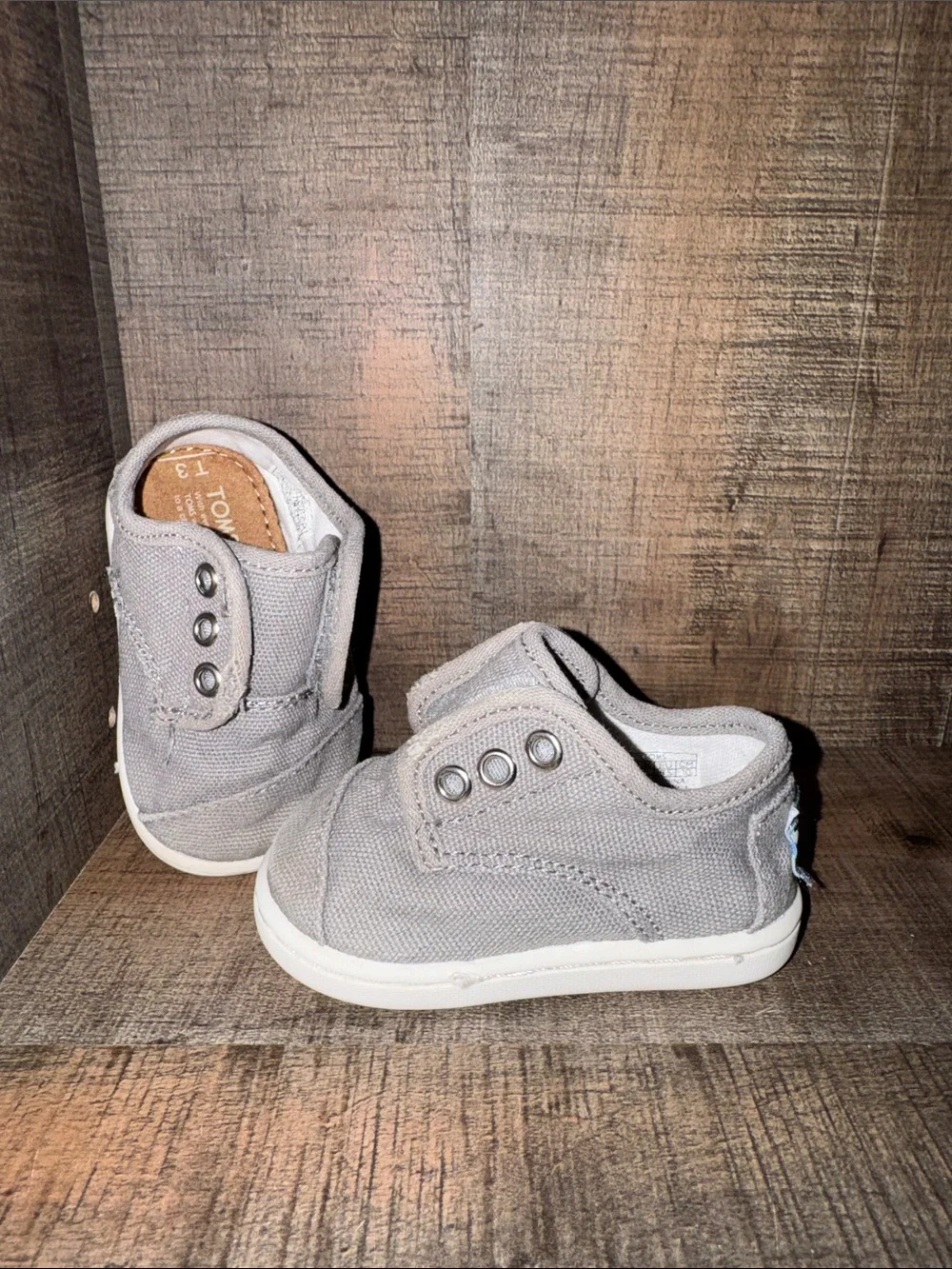 Toms Toddler Light Gray Canvas Slip-On Shoes-size 3